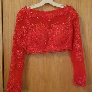 2 piece red prom dress